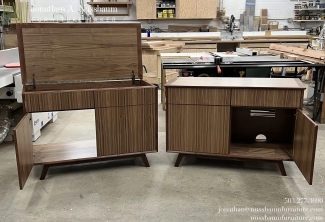 Mid-Century-Modern-Walnut-Media-Console-Fire-Wood-Box-open-top-door