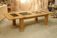 Oregon White Oak Extension Table with Granite Panels & Hidden Casters